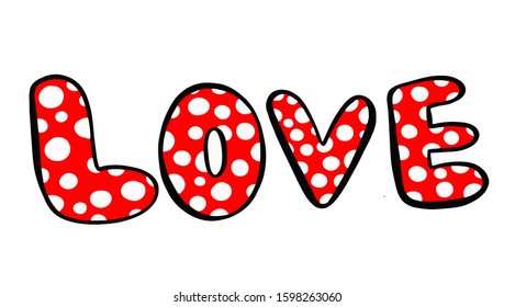 
vector illustration of a red inscription love with peas on a white background