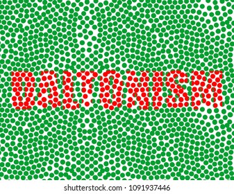 vector illustration of a red inscription on a green background. daltonism