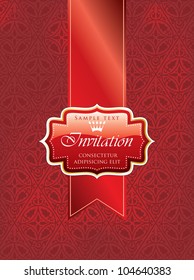 vector illustration with red invitation label on red tape