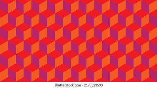 Vector Illustration of red isometric cube Seamless pattern Cubes Abstract colorful Background Vector Illustration 3d cube pattern background texture Red Orange Purple Geometric graphic pattern Hexagon