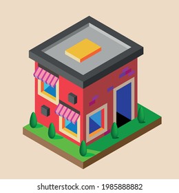 Vector Illustration of red Isometric House