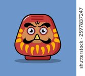 Vector illustration of a red Japanese doll “ daruma “ with a unique facial expression.