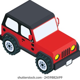 Eine Vektorillustration eines roten Jeep Wranglers mit einem schwarzen Dach.