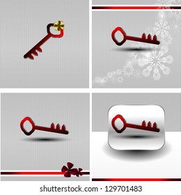 Vector illustration of a red key on a gray background