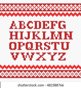 vector illustration of a red knitting alphabet on white background