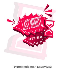 vector illustration red last minute offer button sign, flat modern label, alarm clock countdown logo