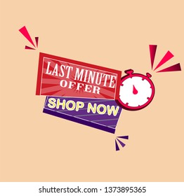 vector illustration red last minute offer button sign, flat modern label, alarm clock countdown logo