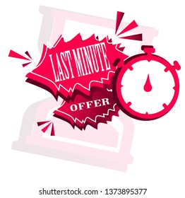 vector illustration red last minute offer button sign, flat modern label, alarm clock countdown logo