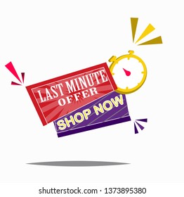 vector illustration red last minute offer button sign, flat modern label, alarm clock countdown logo