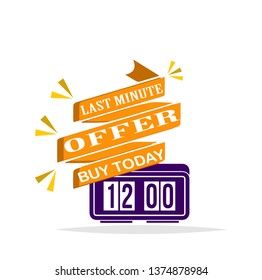 vector illustration red last minute offer button sign, flat modern label, alarm clock countdown logo