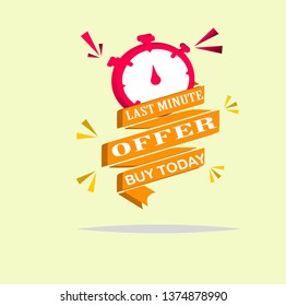 vector illustration red last minute offer button sign, flat modern label, alarm clock countdown logo