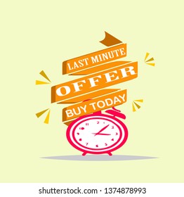 vector illustration red last minute offer button sign, flat modern label, alarm clock countdown logo