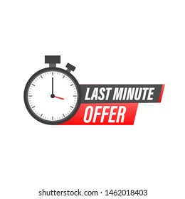 vector illustration red last minute offer button sign, flat modern label, alarm clock countdown logo