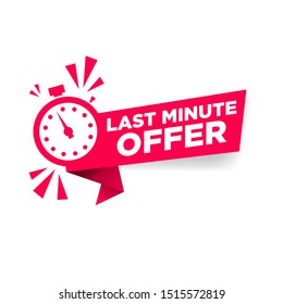 	
vector illustration red last minute offer button sign, flat modern label, alarm clock countdown logo