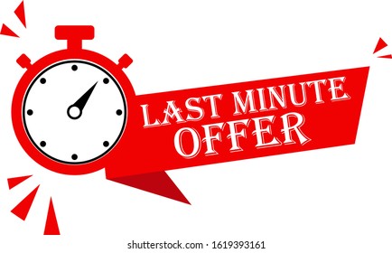 vector illustration red last minute offer button sign, flat modern label, alarm clock countdown logo 