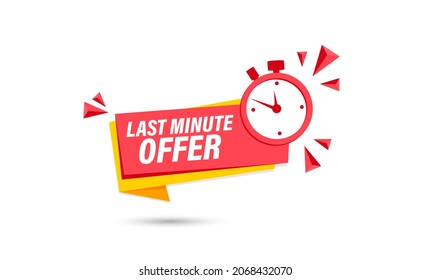 vector illustration red last minute offer banner sign, flat modern label, alarm clock countdown logo