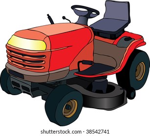 Vector illustration of red lawn mower machine