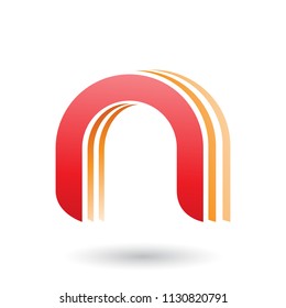 Vector Illustration of a Red Layered Icon for Letter N isolated on a White Background