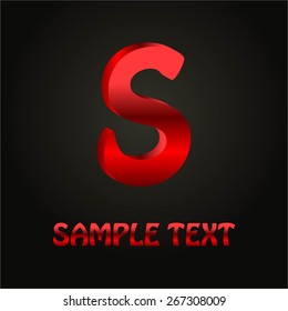 Vector illustration of Red letter S 3 D format on a black background.