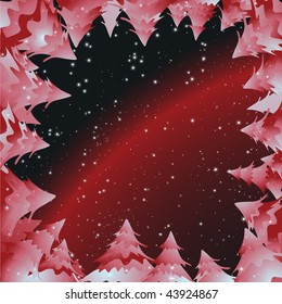 vector illustration, red light over trees, holiday concept