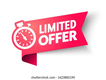 vector illustration Red Limited Offer Banner With Clock For Promotion. Last Chance Label On Isolated Background. 