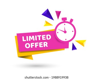 vector illustration Red Limited Offer Banner With Clock For Promotion. Last Chance Label On Isolated Background.