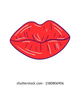 Vector illustration of red lips - Hand drawn isolated object in romantic style on white background - St Valentine's day - Design for decoration, sticker, gift tag, print