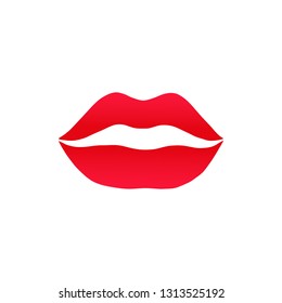 Vector illustration of red lips. Icon kiss isolated on white background.