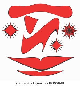 Ilustración vectorial de un icono de labios rojos y una silueta abstracta de la cara de la mujer con un signo de bigote y el símbolo del corazón para un diseño de logotipo de dibujos animados creativos....