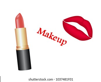 vector illustration of red lips with lipstick on white background.