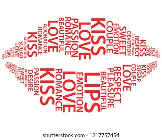 Vector illustration of red lips with love words on a white background