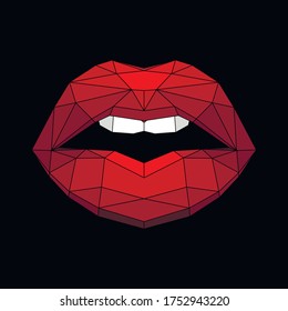 ilustración vectorial de los labios rojos en un fondo negro