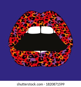 Vector illustration of red lips on a colorful texture.pattern seamless for sexy design.