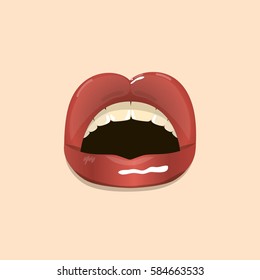 Vector illustration with red lips. Sexy bright lips. 