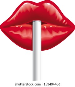 vector illustration or red lips with straw