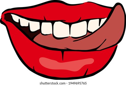 Vector illustration Red lips with tongue and teeth