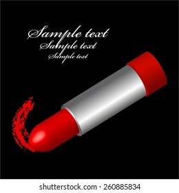 Vector illustration of Red lipstick 3 D on a black background.