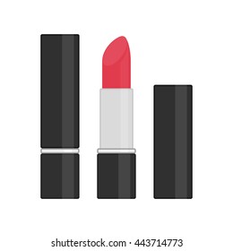 Vector illustration of red lipstick isolated on white background. Flat lipstick open / closed. Modern red lipstick icon. 