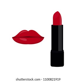 Vector illustration of red lipstick and  lips