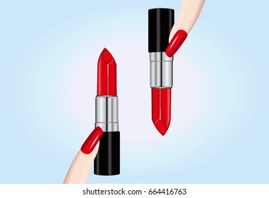 vector illustration with a red lipstick and red nails 