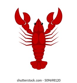 Vector illustration of a red lobster on a white background. Cartoon style food. Animal world 
of the sea.