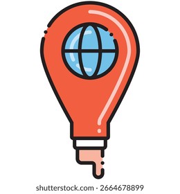 Vector Illustration of a Red Location Pin with Globe Icon