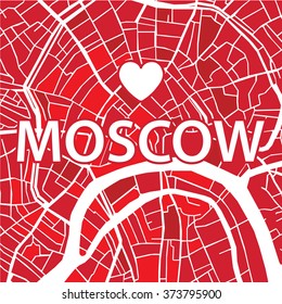 Vector illustration red love map of Moscow.
