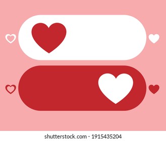 Vector illustration of red love switch button, usable for logos, symbols, signs and decorations. heart shape