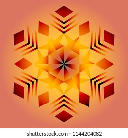 Vector illustration, red mandala, geometric ornament, snowflake new year