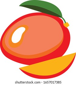 Vector illustration of red mango and one slice isolated on white background.
