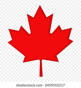 Vector illustration of red maple leaf in paper cut effect on transparent background