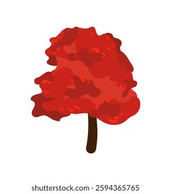 Vector illustration of a red maple tree with vibrant foliage and a simple trunk design on a white background.