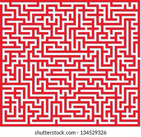 Vector illustration of red maze isolated on white background