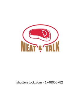 Ilustración vectorial de la carne roja en globo de voz con texto simple curvo en mayúsculas aislado en fondo blanco perfecto para el logotipo del restaurante de carne u otros lugares culinarios